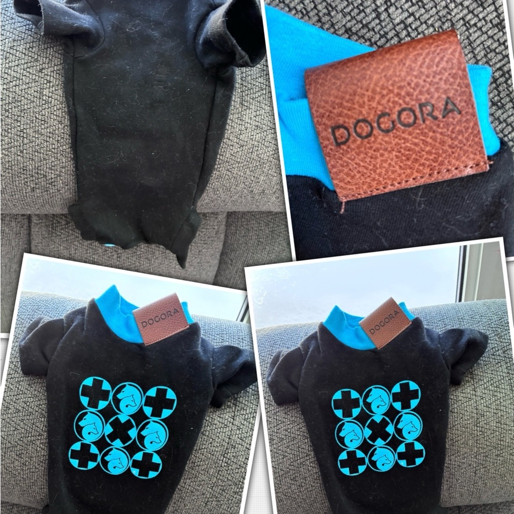 Docora Black Pet Surgery Recovery Shirt with Blue Graphics- DITCH THE CONE!